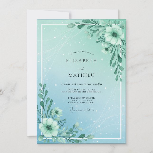 Aqua Mint Sprig Eucalyptus Wedding Invitation (Front)