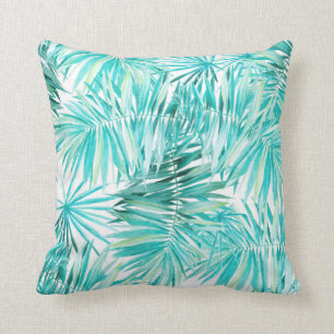 Aqua Mint Tropical Palm Leaves Throw Pillow