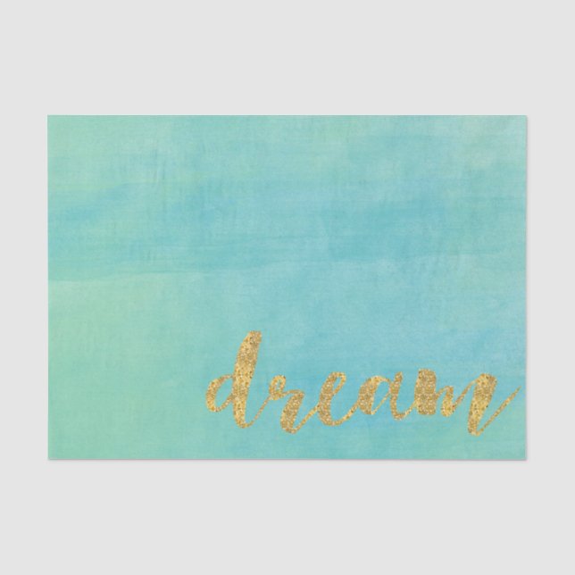 Aqua Mint Watercolor Gold Dream Tissue Paper (Front)