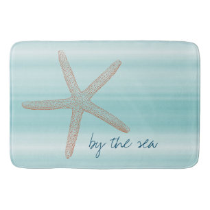 Aqua Mint White Beach Vibes Starfish Bath Mat