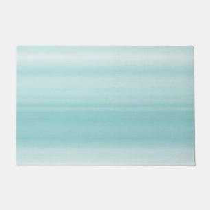 Aqua Mint White Beach Vibes Stripes Doormat