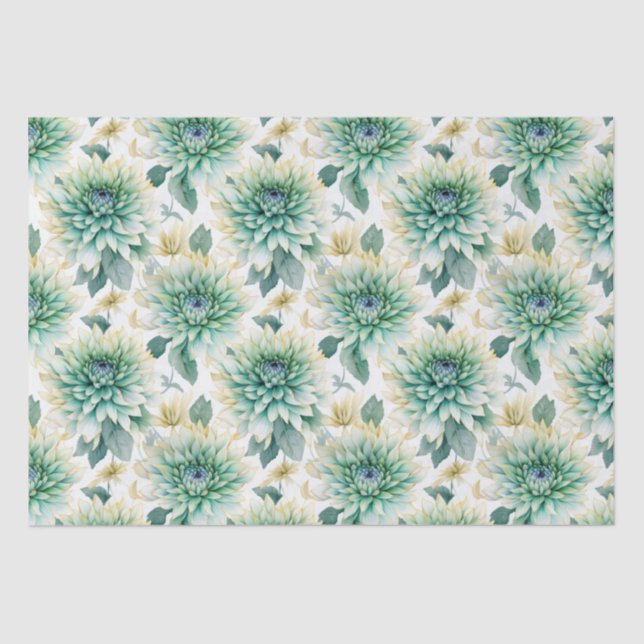 Aqua Mint White Floral Wedding Tissue Paper (Front)