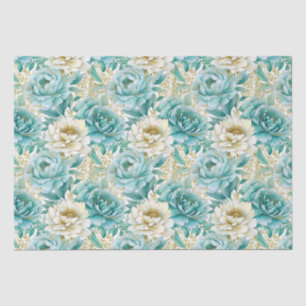Aqua Mint White Floral Wedding Tissue Paper