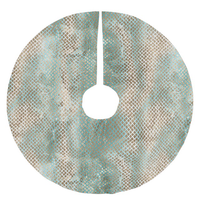 Aqua Mint White Gold Snake Animal Christmas Brushed Polyester Tree Skirt (Front)