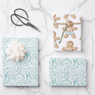 Aqua Mint White Swirls Christmas Wrapping Paper Sheet