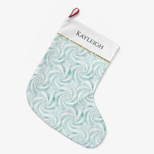 Aqua Mint White Swirls Large Christmas Stocking