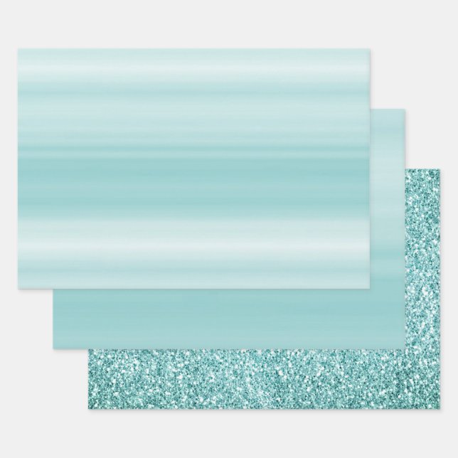 Aqua Mint White     Wrapping Paper Sheet (Set)