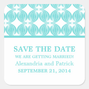 Aqua Modern Deco Save the Date Stickers