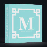 Aqua Modern Greek Key Border Monogram Binder<br><div class="desc">Modern and elegant binder featuring white Greek key border with an aqua blue background. This customizable monogram binder will be also perfect as a personalized gift.</div>