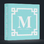 Aqua Modern Greek Key Border Monogram Binder<br><div class="desc">Modern and elegant binder featuring white Greek key border with an aqua blue background. This customizable monogram binder will be also perfect as a personalized gift.</div>