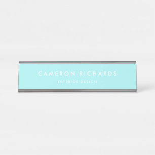 Aqua Modern Minimalist Typography Personalized Desk Name Plate
