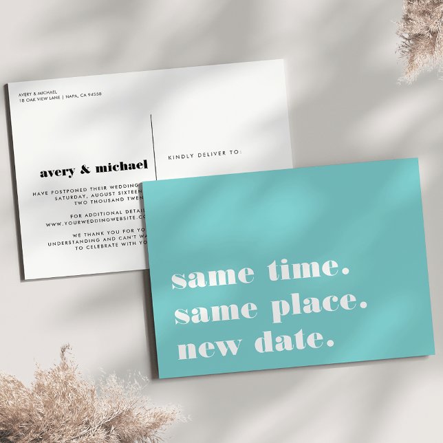 Aqua | Modern Wedding Postponement Announcement Postcard (Creator Uploaded)