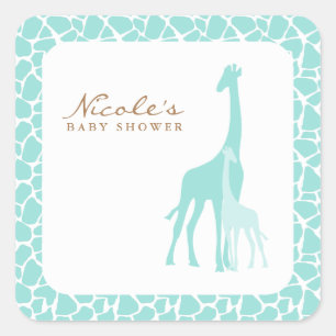 Aqua Mom and Baby Giraffes Square Sticker