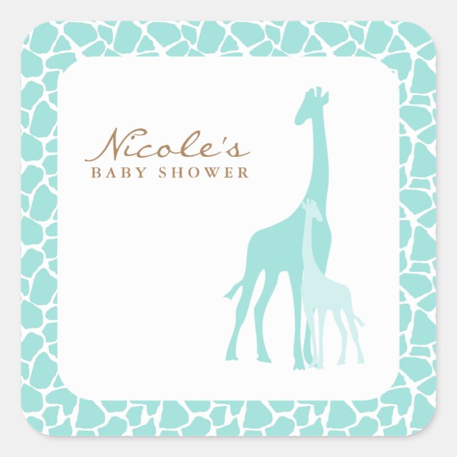 Aqua Mom and Baby Giraffes Square Sticker (Front)