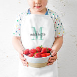 Aqua Monogram Initial and Name Personalized Kids Apron<br><div class="desc">Custom designed child's apron, perfect for your little chef in training! Personalize it with her monogram name and initial or other custom text. Click Customize It to change fonts and colours or add more text or images to create a special one of a kind gift. Also available in adult sized...</div>