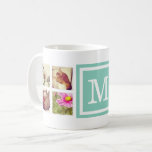 Aqua Monogram Instagram Photo Collage Mug<br><div class="desc">Add 8 or more of your favourite Instagram photos and personalize with your monogram initial or other custom text. You can select from several mug size, style and colour options. Click Customize It to move photos and customize text fonts and colours to create your own unique one of a kind...</div>