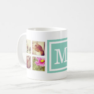 Aqua Monogram Instagram Photo Collage Mug