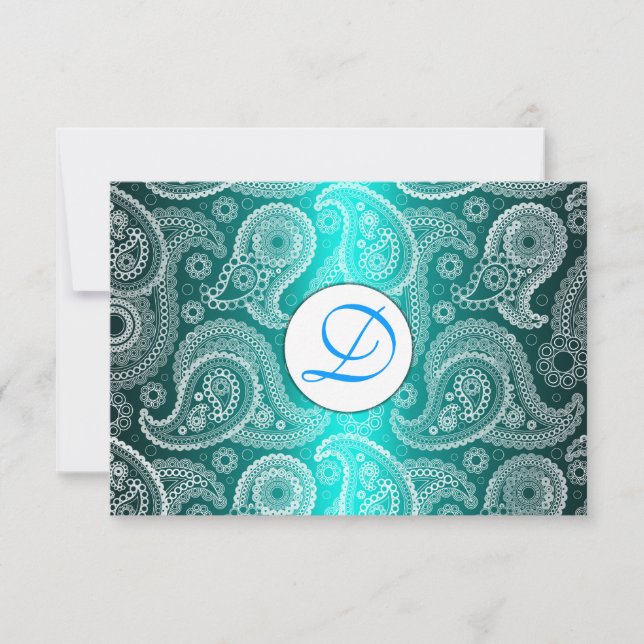Aqua Monogram Lace India Wedding Invitation RSVP (Front)