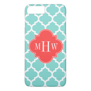 Aqua Moroccan #5 Coral Red 3 Initial Monogram Case-Mate iPhone Case