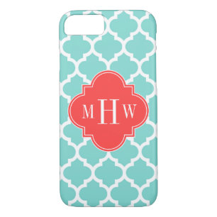 Aqua Moroccan #5 Coral Red 3 Initial Monogram Case-Mate iPhone Case
