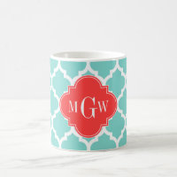 Aqua Moroccan #5 Coral Red 3 Initial Monogram