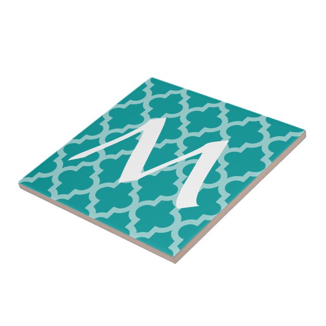 Aqua Moroccan Moods Quatrefoil with Initial Tile (Side)