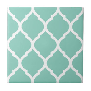 Aqua Moroccan Quatrefoil Patterned Ceramic Tile
