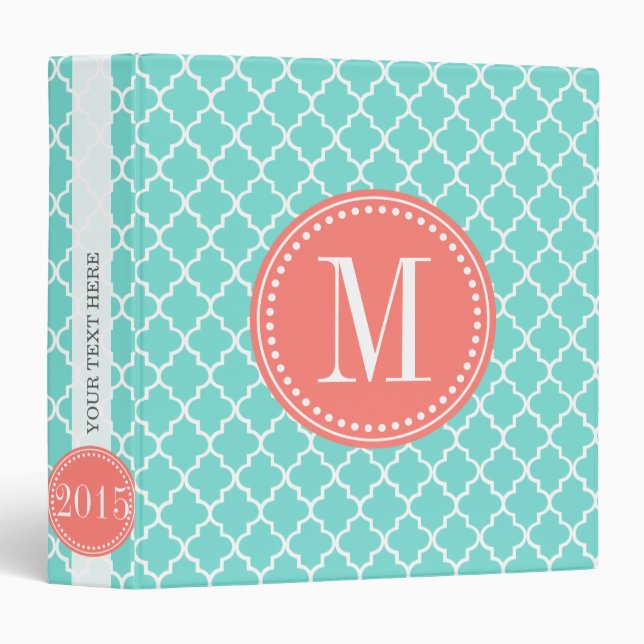 Aqua Moroccan Tiles Lattice Personalized Binder (Front/Spine)