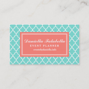 Aqua Moroccan Tiles Lattice Personalized Business Card