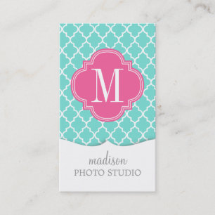 Aqua Moroccan Tiles Lattice Personalized Business Card
