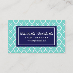 Aqua Moroccan Tiles Lattice Personalized Business Card