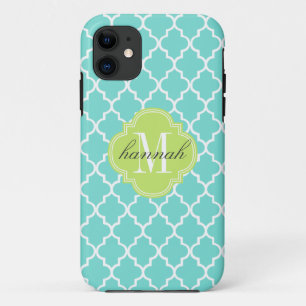 Aqua Moroccan Tiles Lattice Personalized iPhone 11 Case