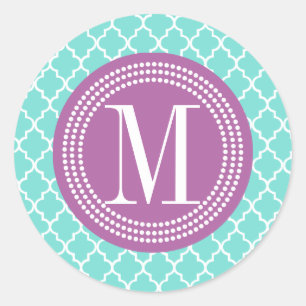 Aqua Moroccan Tiles Lattice Personalized Classic Round Sticker