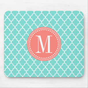 Aqua Moroccan Tiles Lattice Personalized Mouse Pad