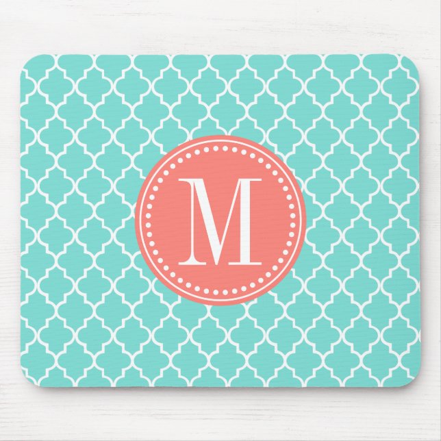 Aqua Moroccan Tiles Lattice Personalized Mouse Pad (Front)