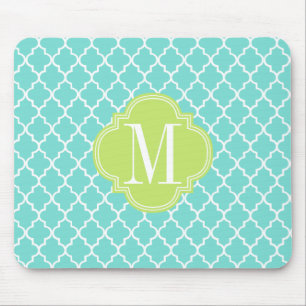 Aqua Moroccan Tiles Lattice Personalized Mouse Pad