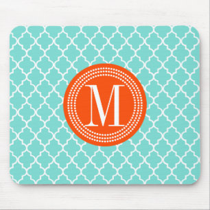 Aqua Moroccan Tiles Lattice Personalized Mouse Pad