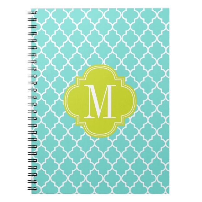 Aqua Moroccan Tiles Lattice Personalized Notebook (Front)