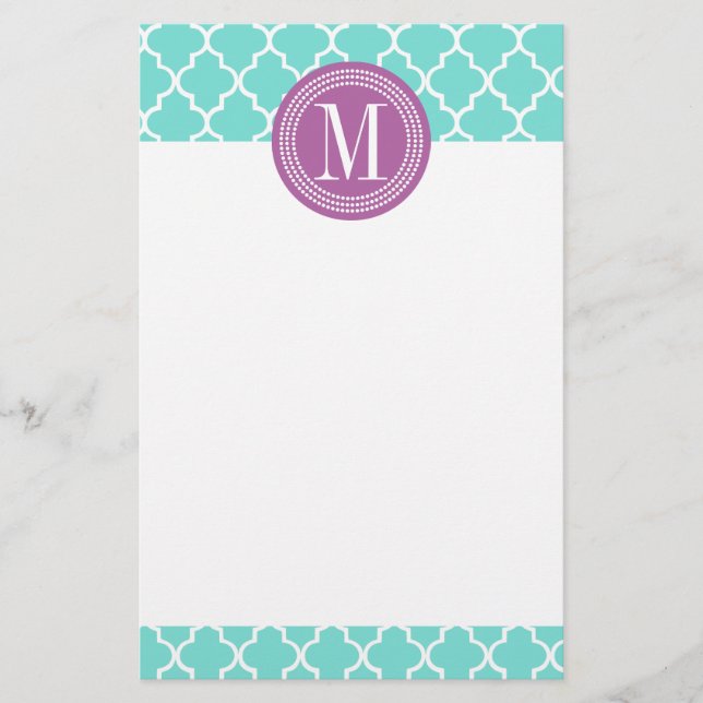 Aqua Moroccan Tiles Lattice Personalized Stationery (Front)
