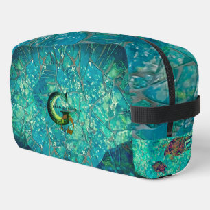 Aqua Mosaic Lg  Zippered_Bag Turtles Indigenosity Dopp Kit