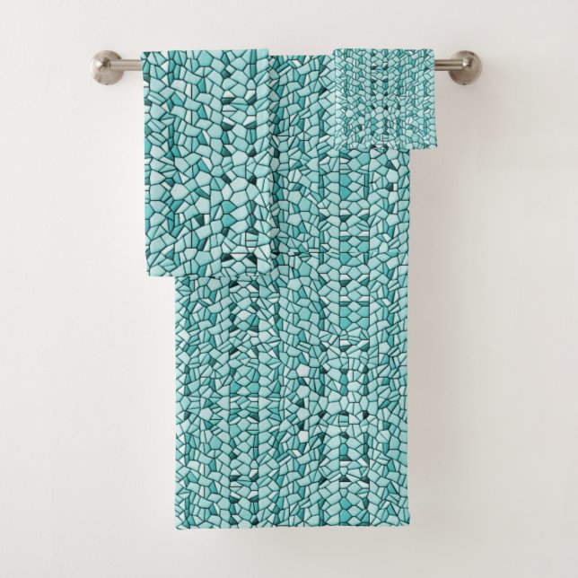 Aqua Mosaic Pattern Bath Towel Set (Insitu)