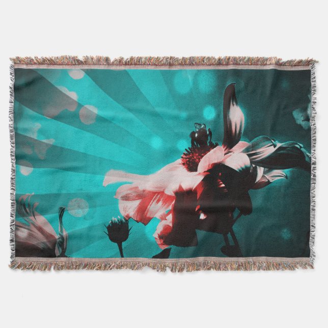 Aqua N Pink Sunflower Rays Throw Blanket (Front)