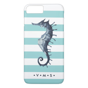 Aqua Nautical Seahorse personalized monogram Case-Mate iPhone Case