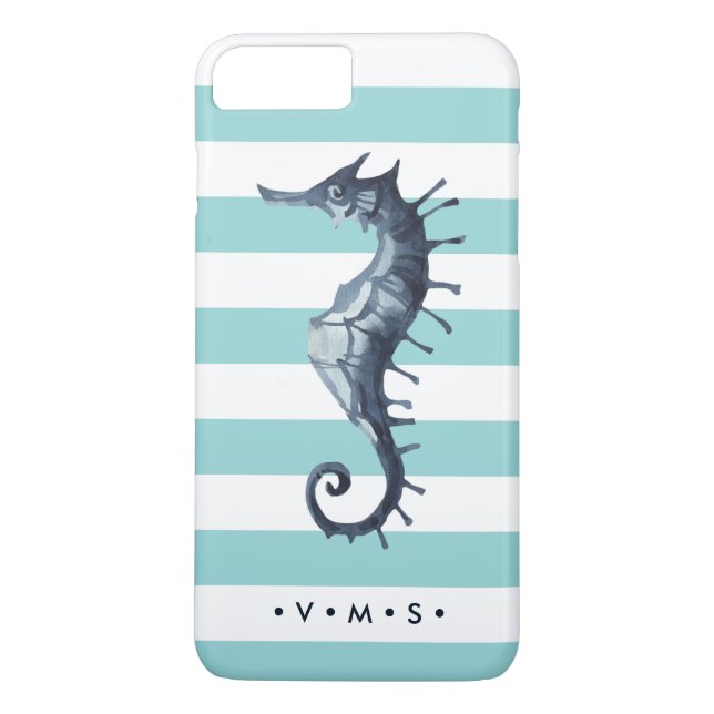 Aqua Nautical Seahorse personalized monogram Case-Mate iPhone Case (Back)