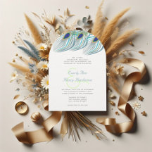 Aqua Navy Blue Peacock Art Deco Die Cut