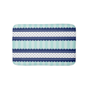 Aqua Navy Blue Stripes And Polka Dots Pattern Thro Bath Mat