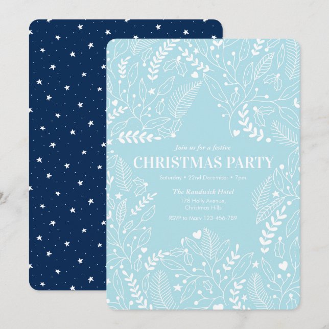 Aqua Navy Stars Christmas party Invitation (Front/Back)