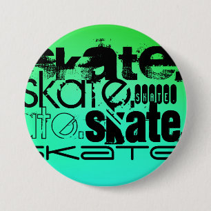 Aqua, Neon Green Gradient; Skate 3 Inch Round Button