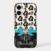 Aqua Nœud Cœur Forme Faux Bling Imprimé Léopard
