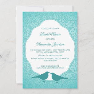 Aqua Nouveau Floral Frame Bridal Shower Invite